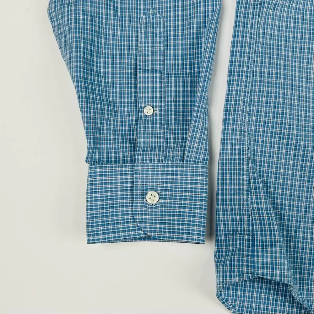 J.Crew Shirt Men's L Slim Fit Blue White Grey Plaid Button Up Long Sleeve Casual